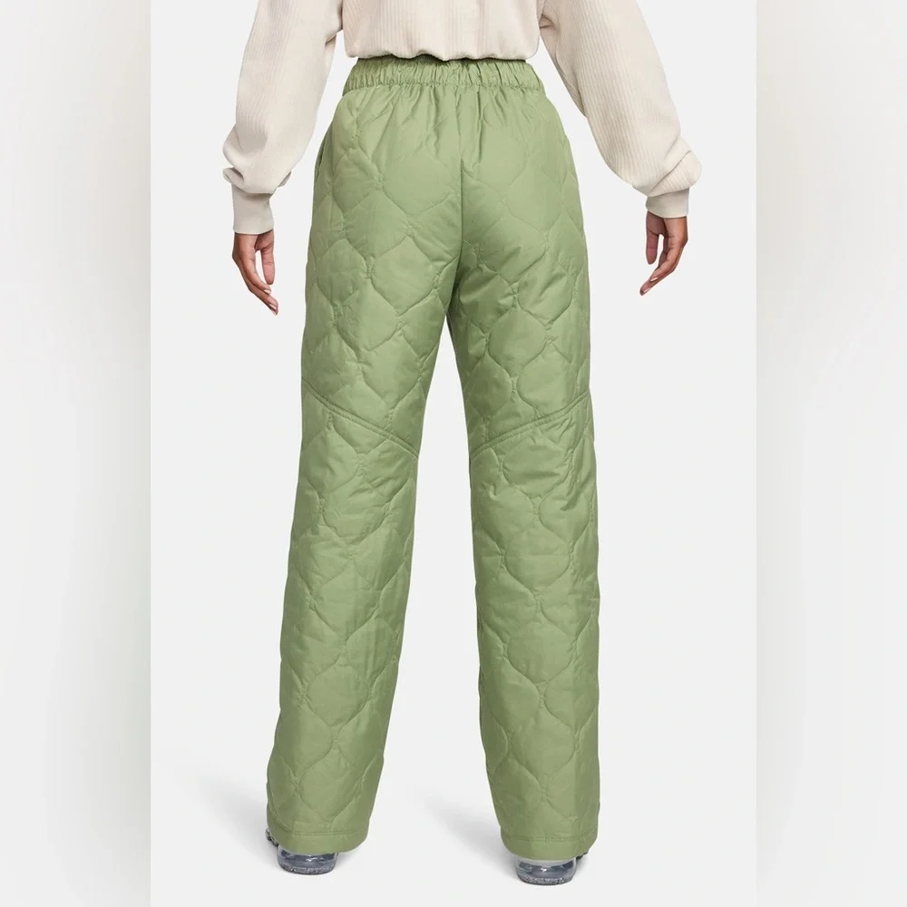 Nike Women's XL Quilted High-Waisted Wide Leg Green Pants Lined Insulated - Picture 3 of 6